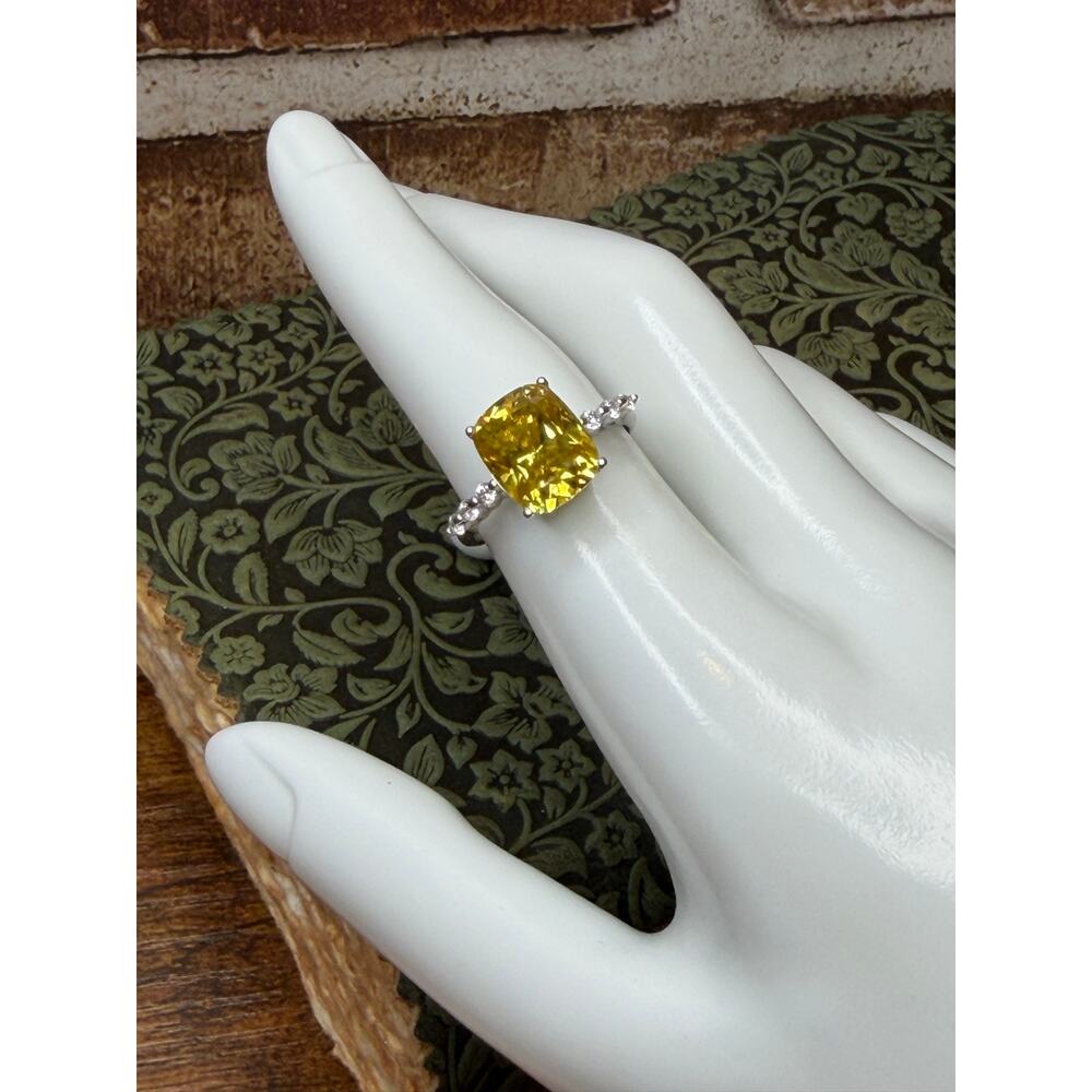 5 Carat Yellow Cushion Cut Moissanite Ring Size 8 Sterling Silver